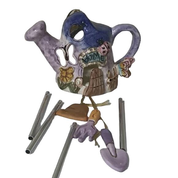Nantucket Fairy House Watering Can Wind Chime Ceramic Garden Theme Gnome House - Picture 1 of 12